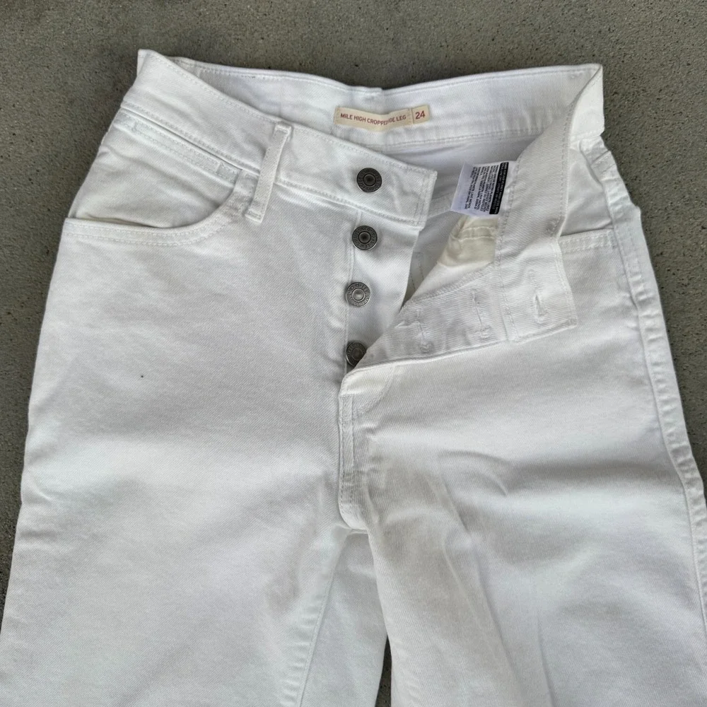Levi's Jeans Women Mile High Cropped Wide‎ Leg Button Fly Ivory Tag Size 24 - Picture 6 of 9